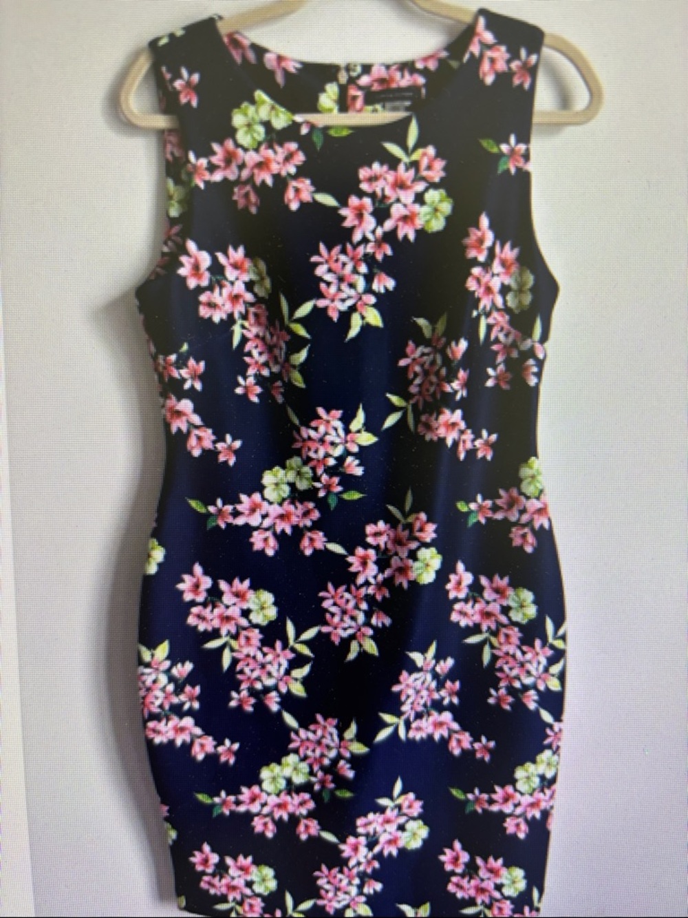 Tommy Hilfiger Black Floral Midi Dress with Pink & Green Flowers